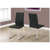 Dining Chair - 2Pcs / 38"H / Black Leather-Look / Chrome