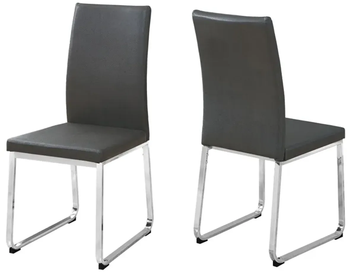 Dining Chair - 2Pcs / 38"H / Grey Leather-Look / Chrome