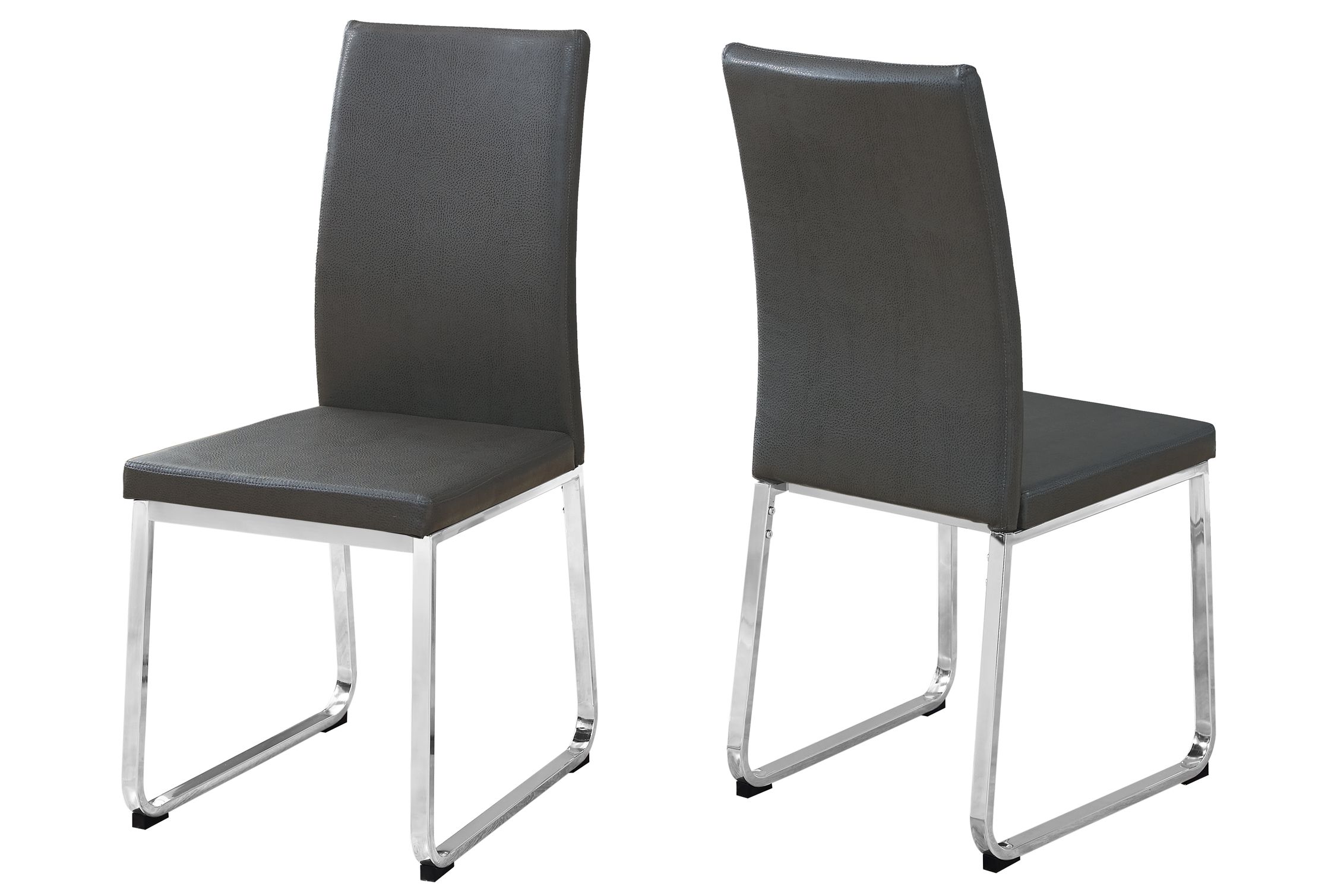 Dining Chair - 2Pcs / 38"H / Grey Leather-Look / Chrome