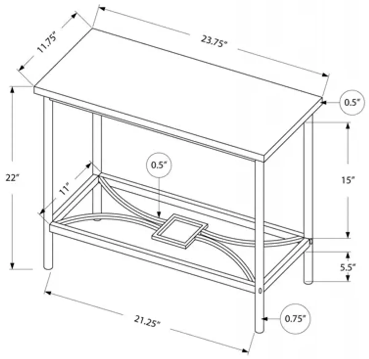 Accent Table - 22"H / Dark Taupe / Black Metal