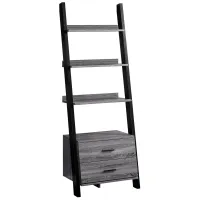 Grey and Black Ladder Bookcase with Storage Drawers