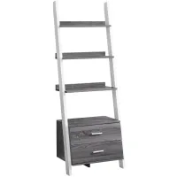 Grey and White Ladder Bookcase with Storage Drawers