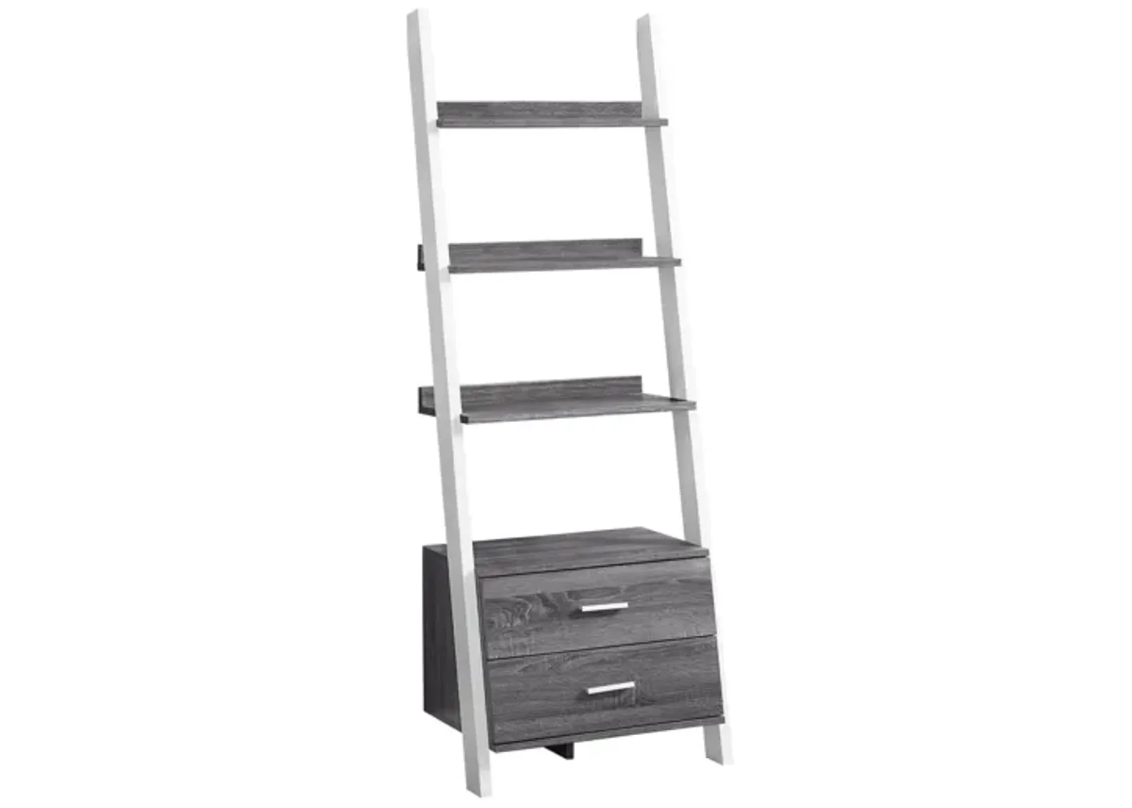 Grey and White Ladder Bookcase with Storage Drawers