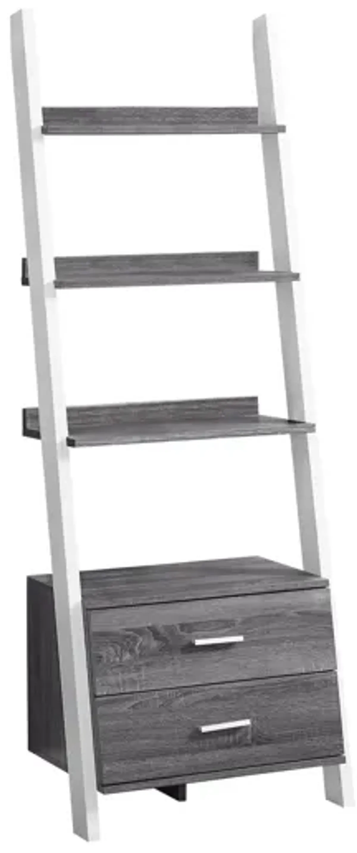 Grey and White Ladder Bookcase with Storage Drawers