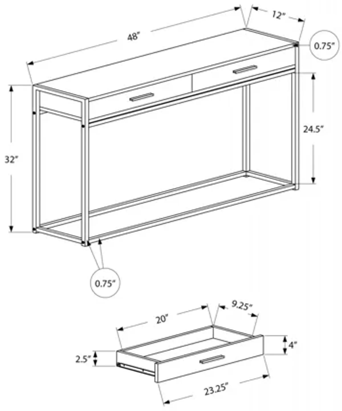 Accent Table - 48"L / Grey / Black Metal Hall Console