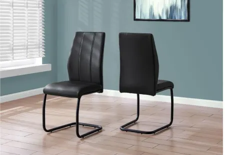 Dining Chair - 2Pcs / 39"H / Black Leather-Look / Metal