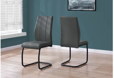 Dining Chair - 2Pcs / 39"H / Grey Leather-Look / Metal