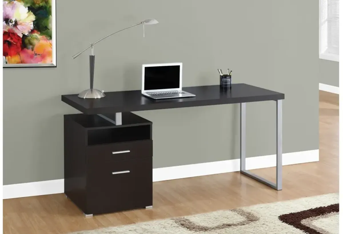 Computer Desk - 60"L / Espresso / Silver Metal