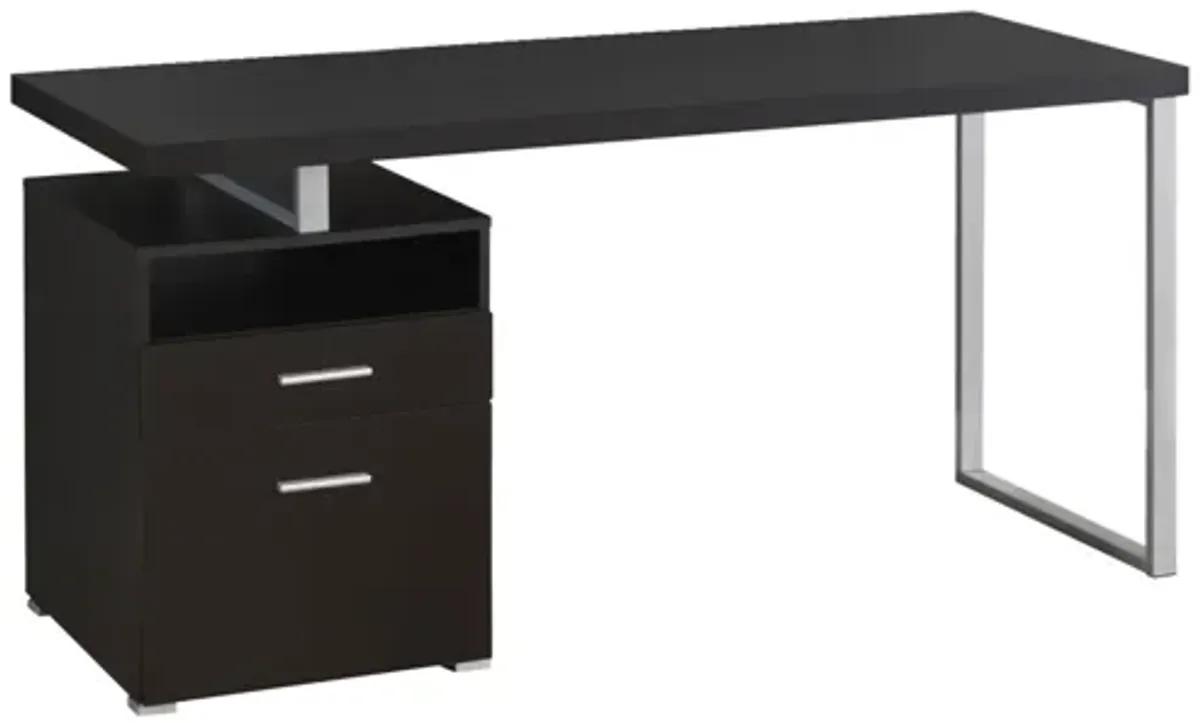 Computer Desk - 60"L / Espresso / Silver Metal