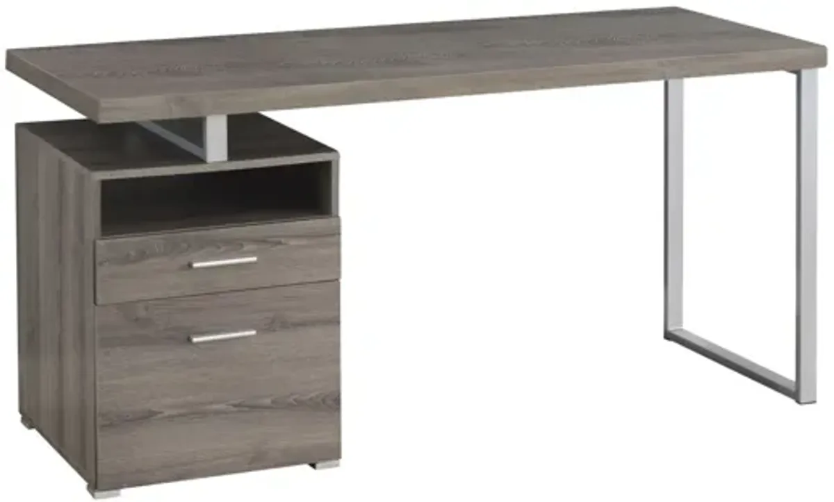 Computer Desk - 60"L / Dark Taupe / Silver Metal