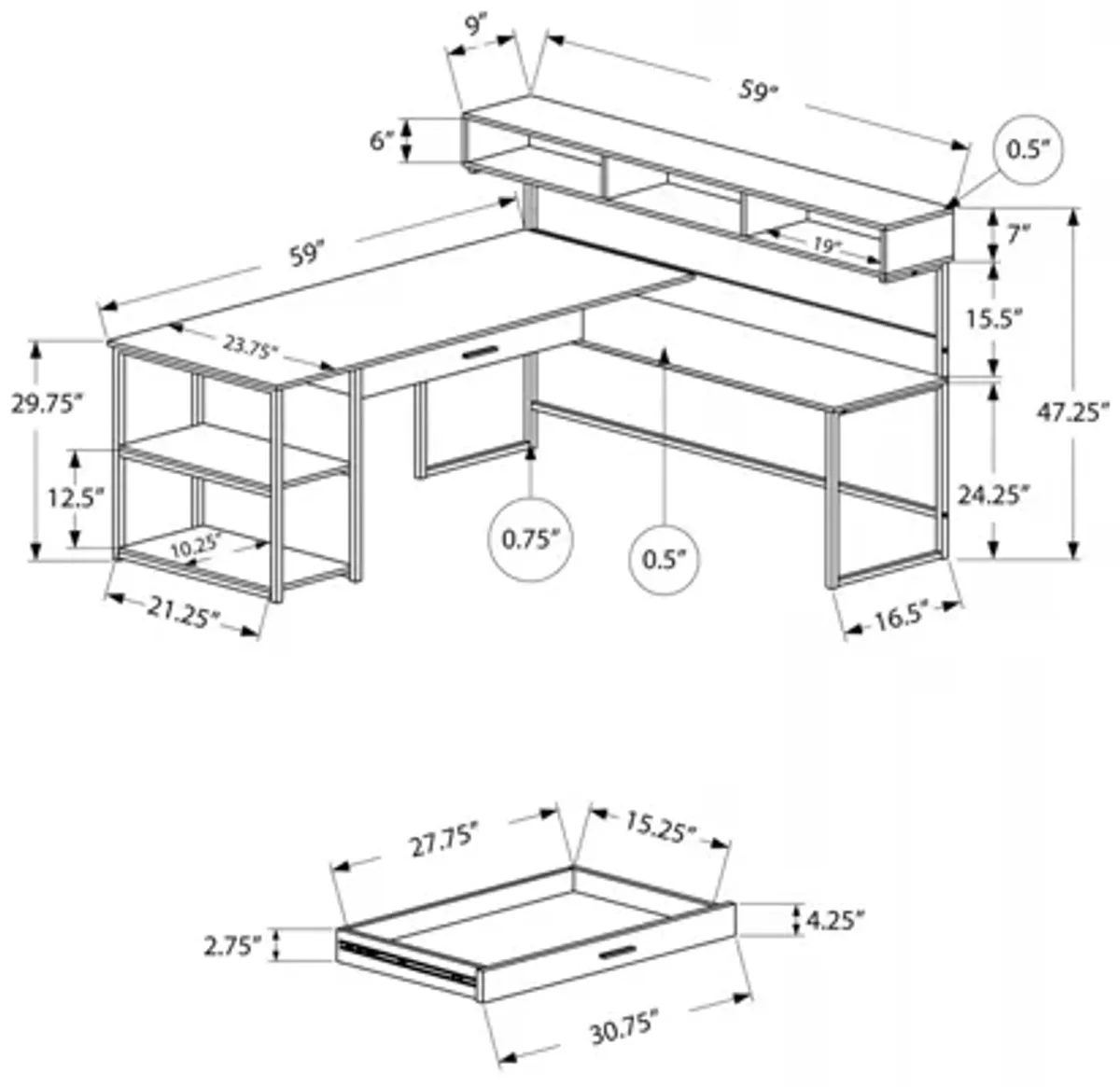 Computer Desk - Dark Taupe / Black Metal Corner