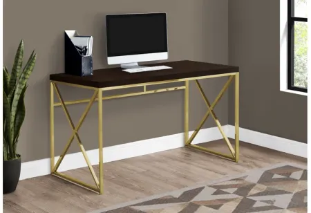 Cappuccino and Gold Metal X-Frame Computer Desk