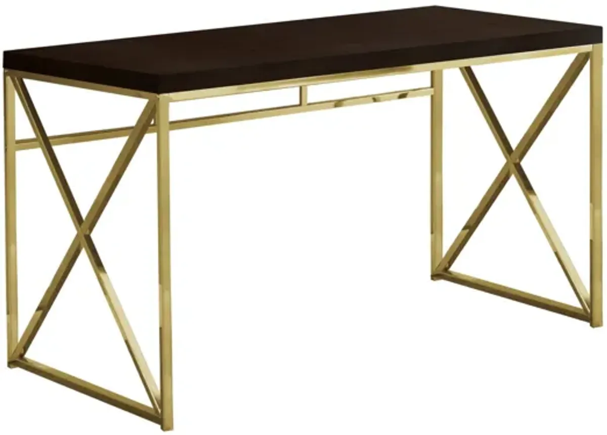 Cappuccino and Gold Metal X-Frame Computer Desk