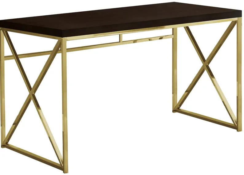 Cappuccino and Gold Metal X-Frame Computer Desk
