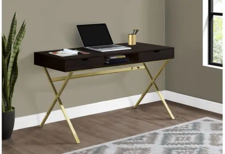 Cappuccino and Gold Metal Computer Desk