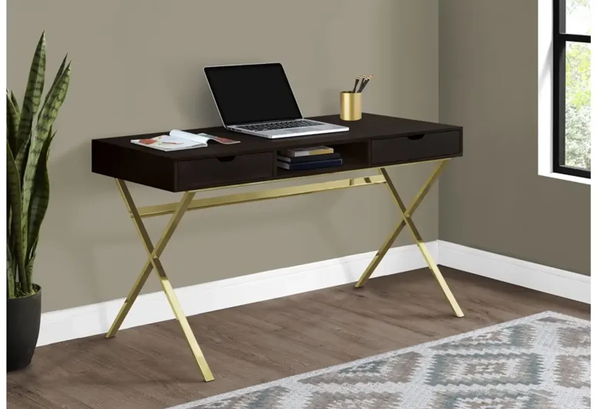 Cappuccino and Gold Metal Computer Desk