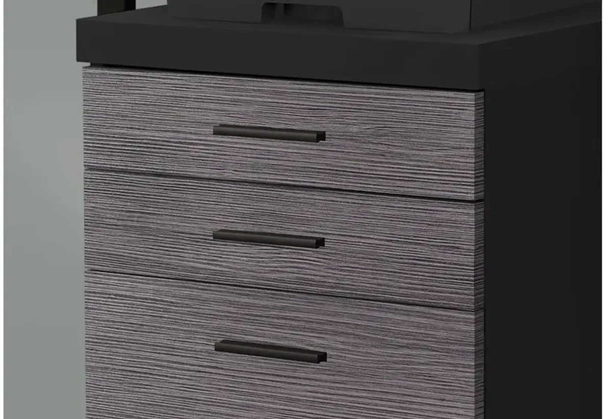 Filing Cabinet - 3 Drawer / Black / Grey On Castors