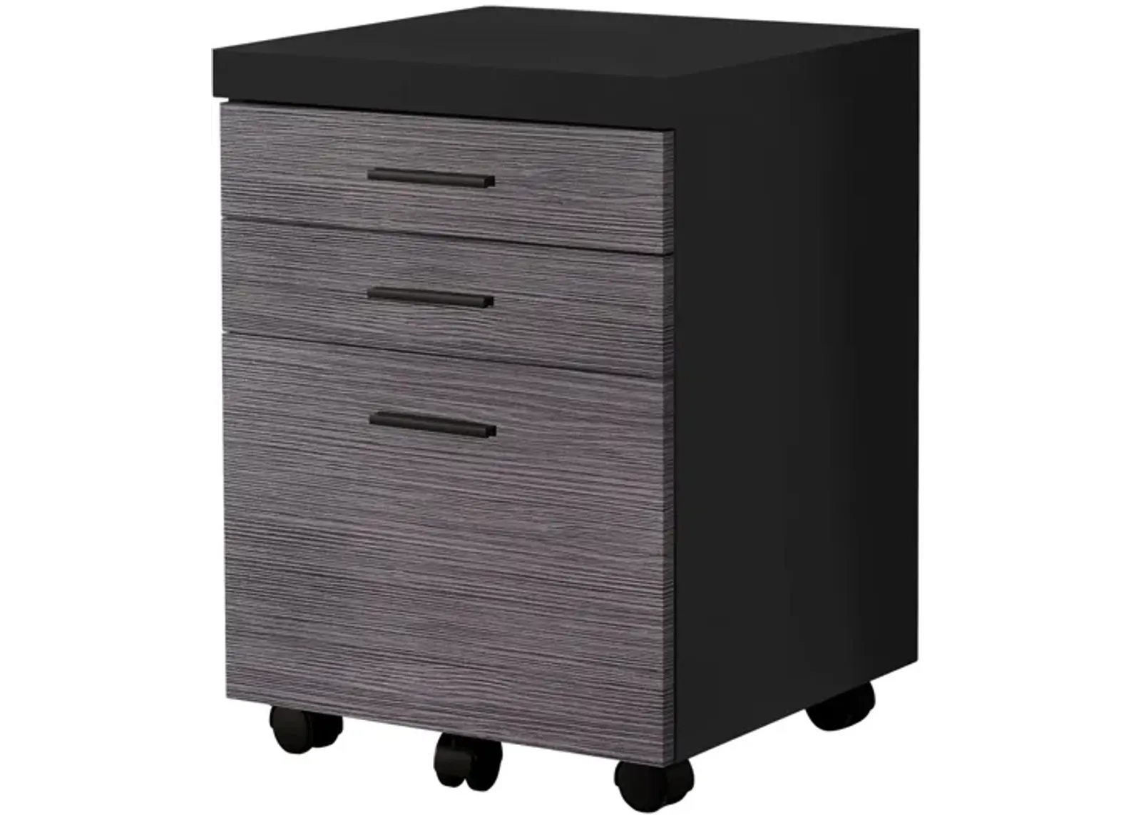 Filing Cabinet - 3 Drawer / Black / Grey On Castors