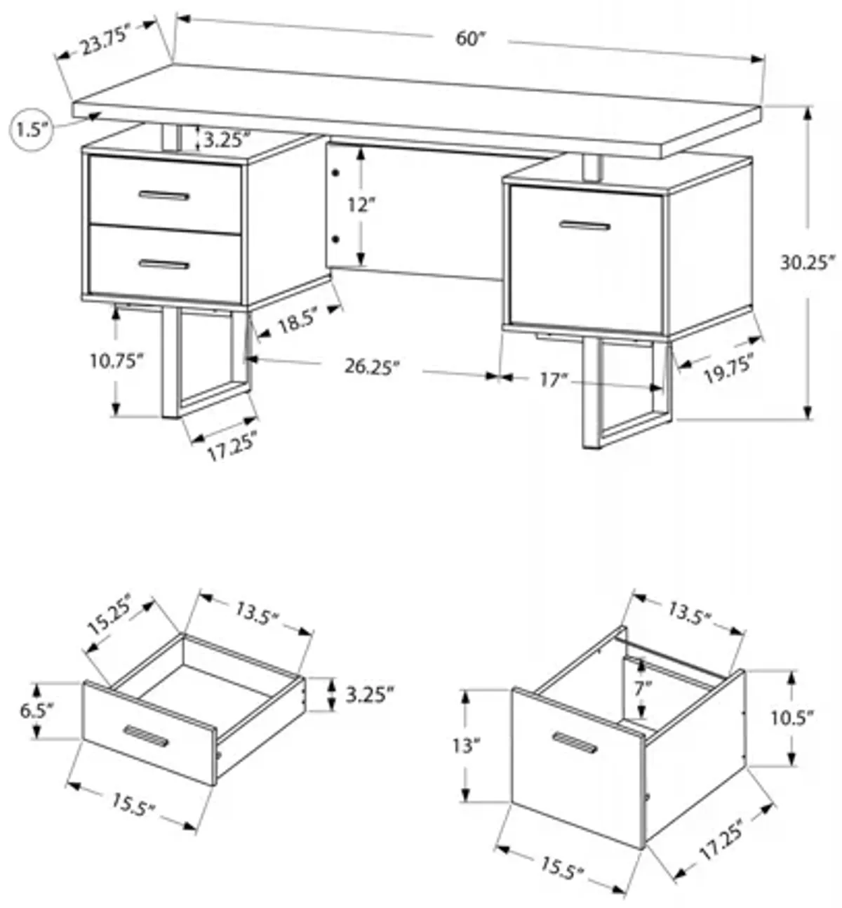 Thornburg 60" Black Contemporary Computer Desk