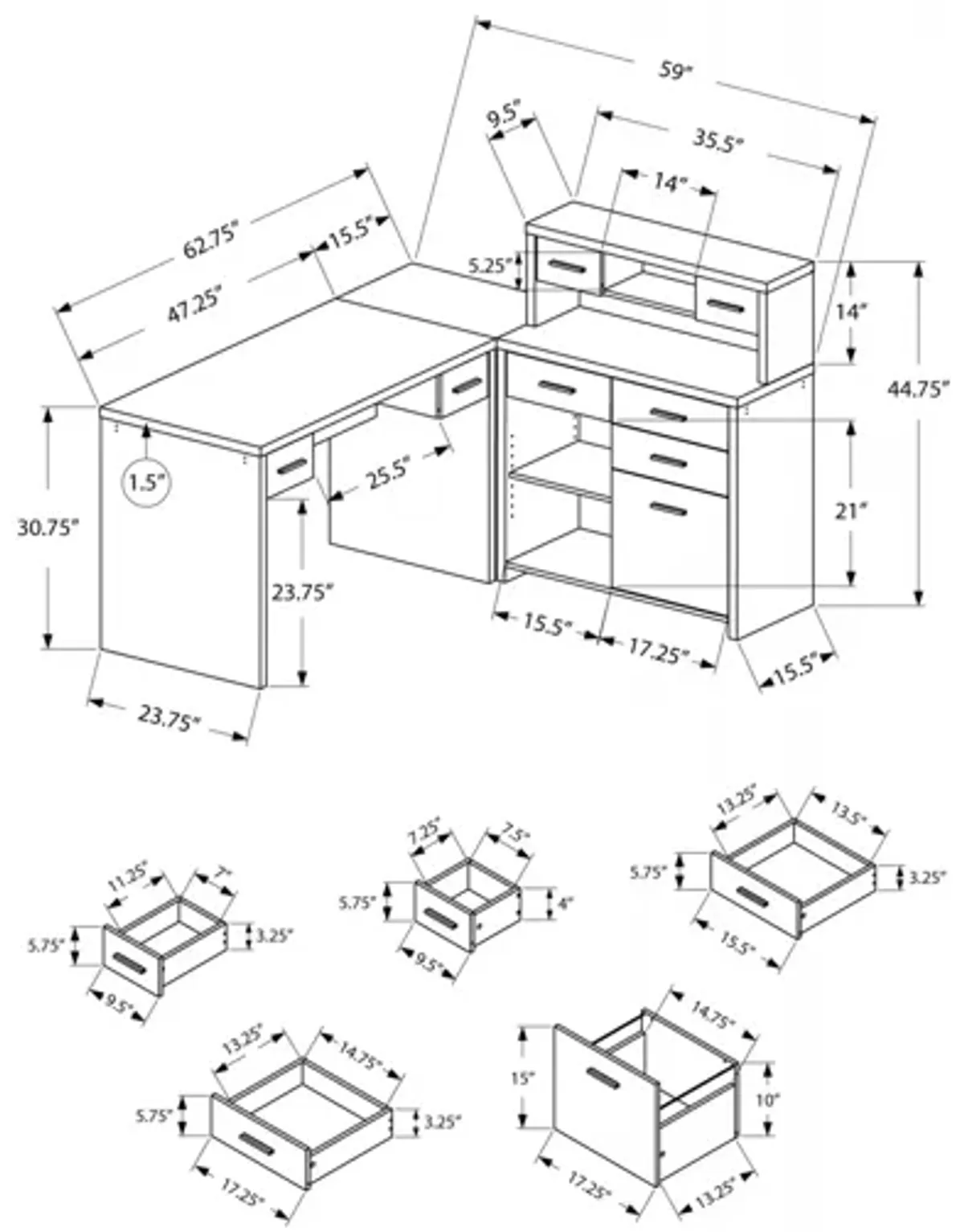 Black and Grey L-Shaped Computer Desk