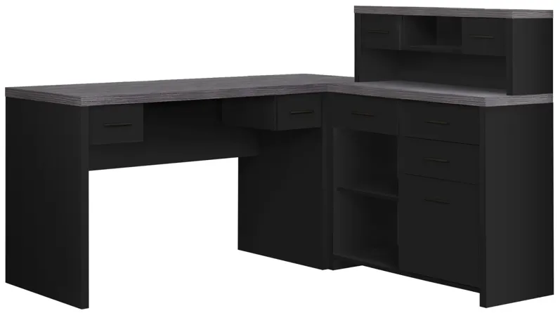Black and Grey L-Shaped Computer Desk