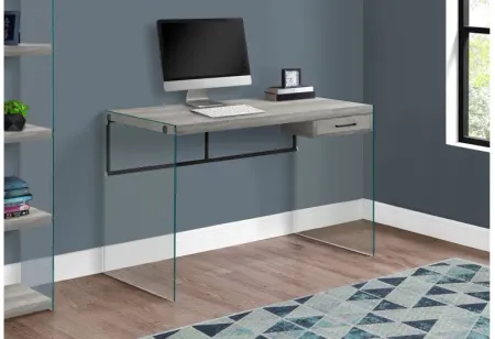 Grey Reclaimed Wood Computer Desk with Glass Panels