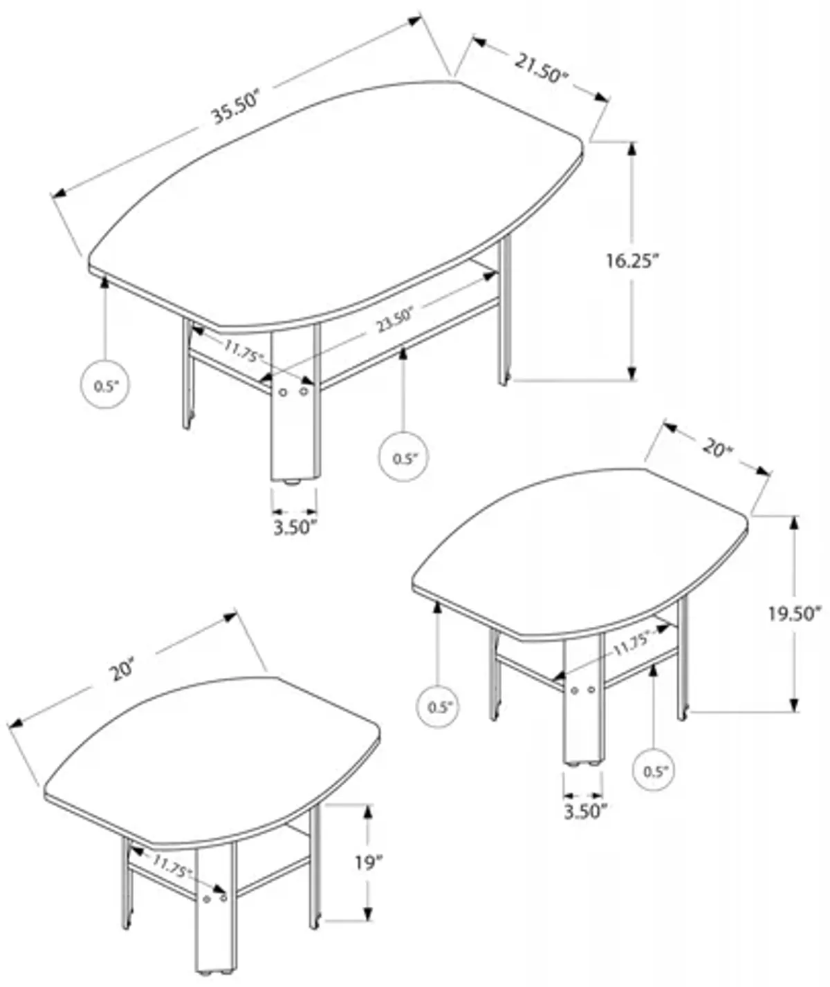 Black & Grey 3-Piece Table Set