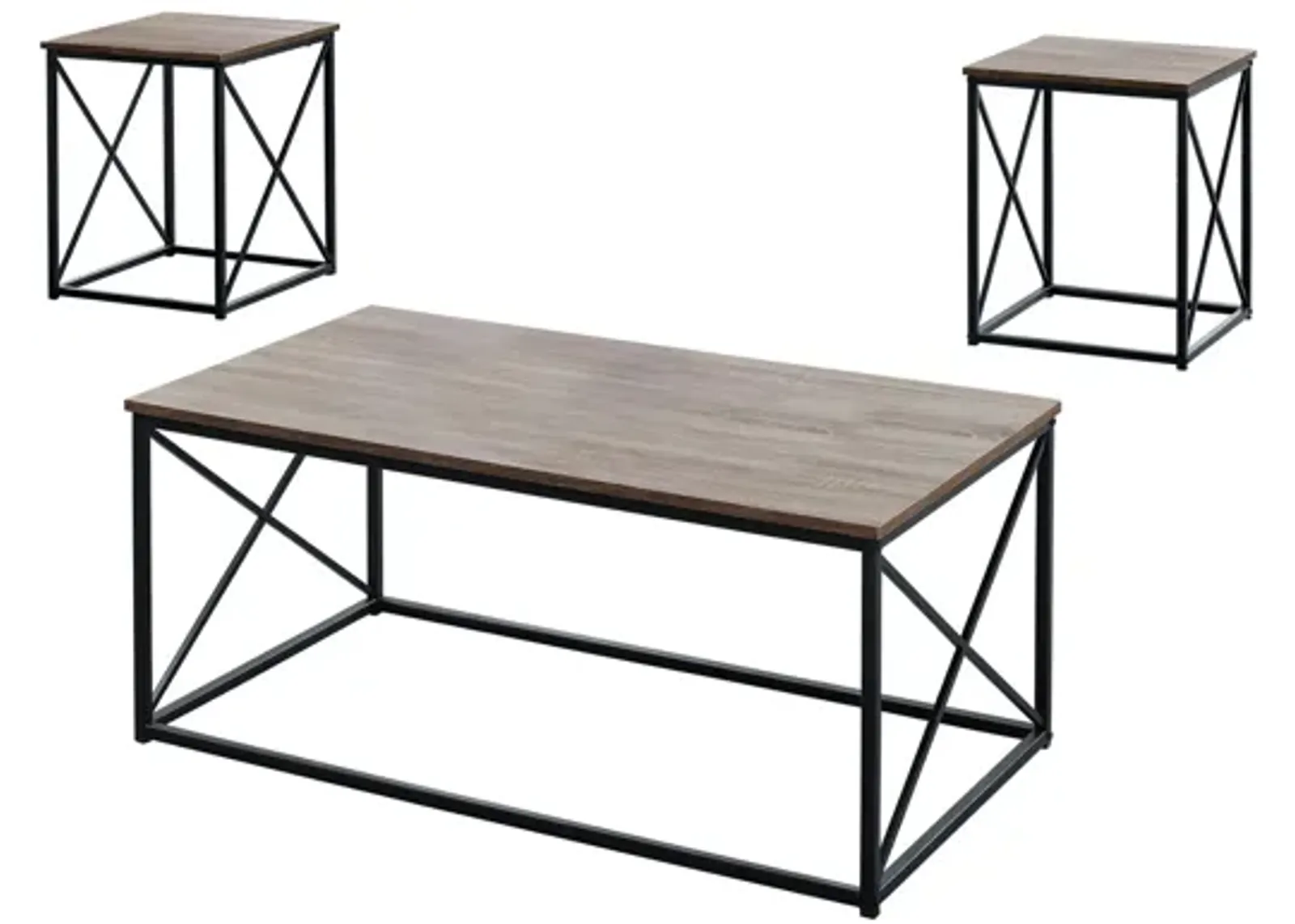 Table Set - 3Pcs Set / Dark Taupe / Black Metal