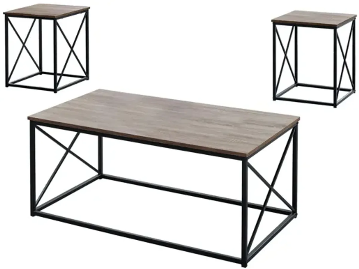 Table Set - 3Pcs Set / Dark Taupe / Black Metal