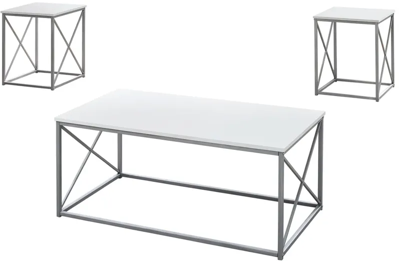 Table Set - 3Pcs Set / White / Silver Metal