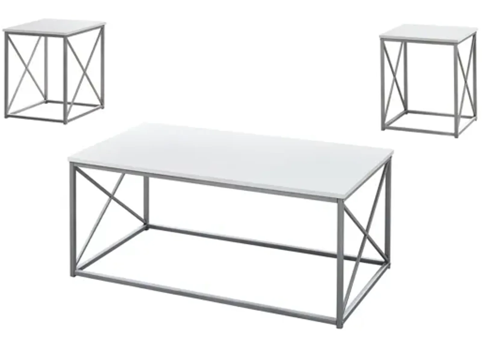 Table Set - 3Pcs Set / White / Silver Metal