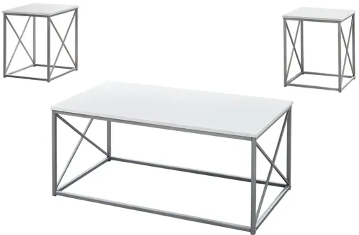 Table Set - 3Pcs Set / White / Silver Metal