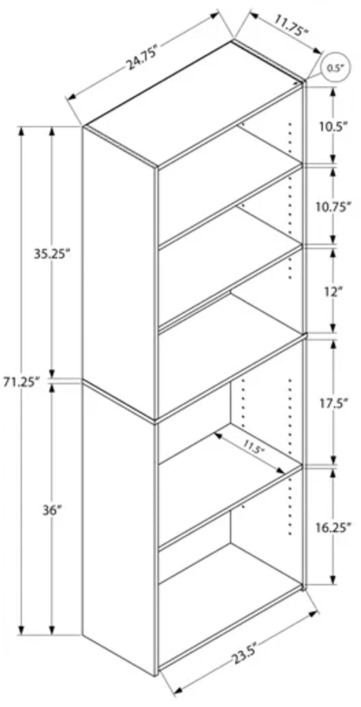 Bookcase - 72"H / Espresso With 5 Shelves