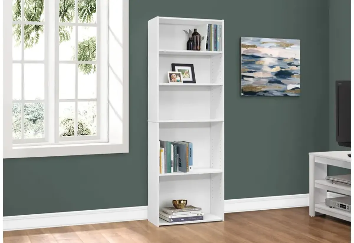 Bookcase - 72"H / White With 5 Shelves