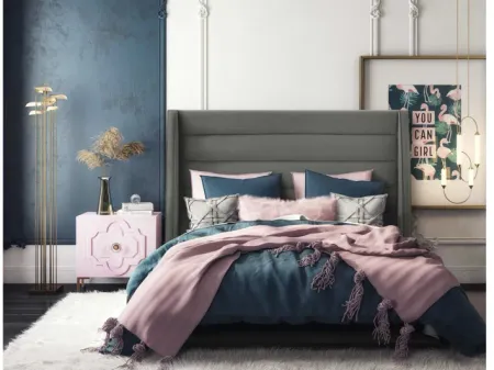 Koah Grey Velvet Bed in Queen