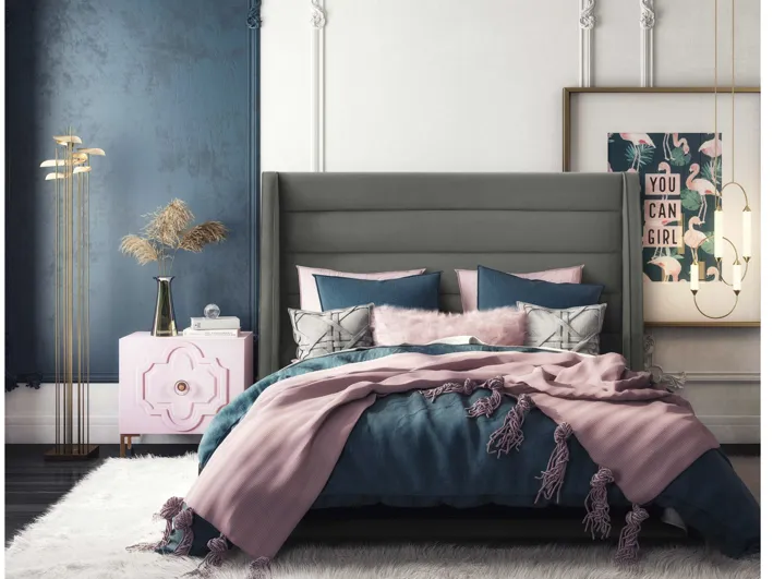 Koah Grey Velvet Bed in Queen