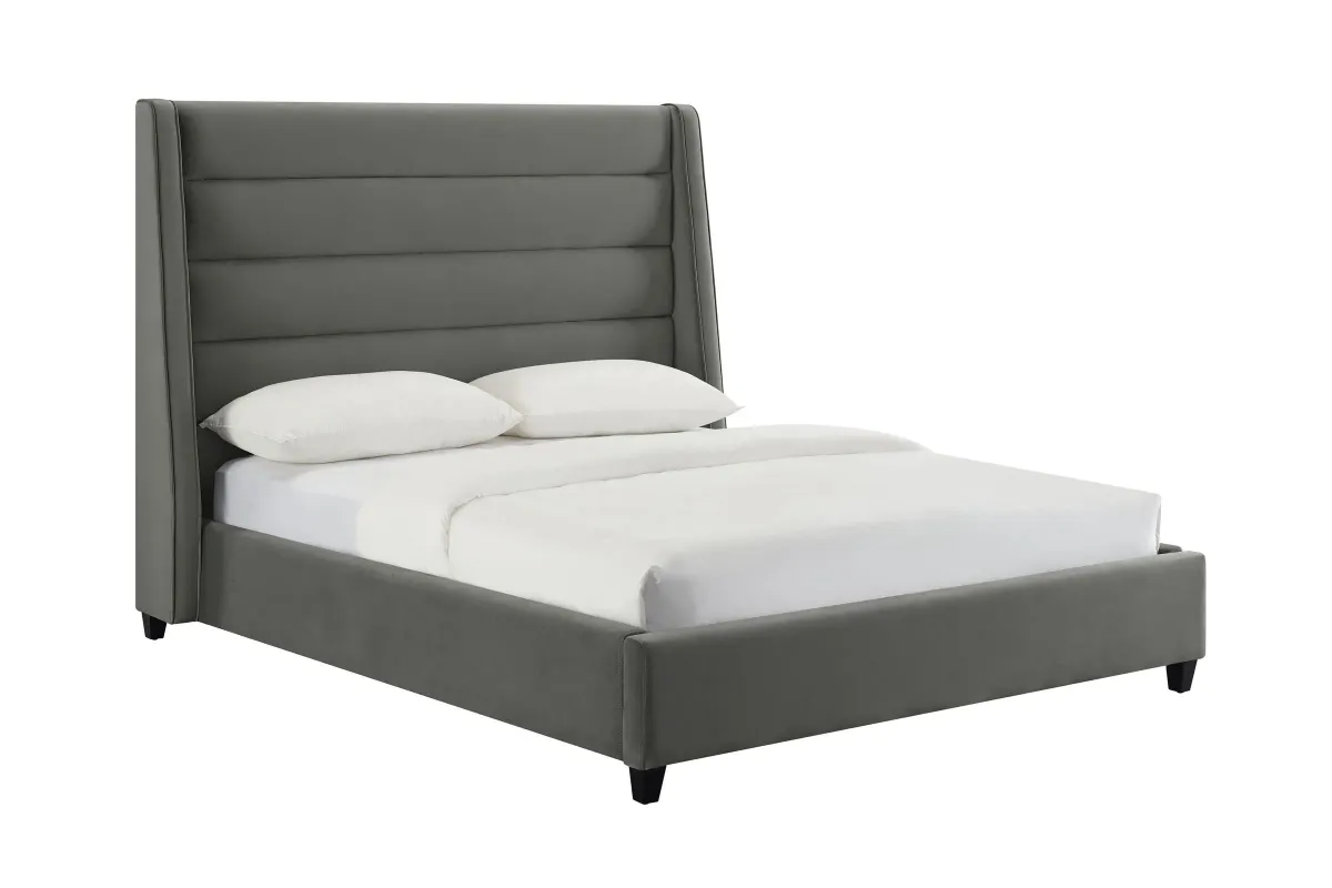 Koah Grey Velvet Bed in Queen