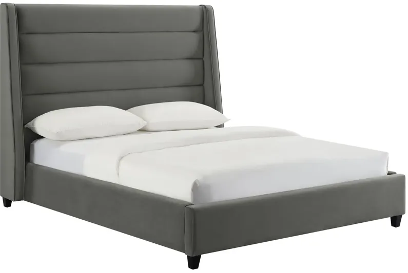 Koah Grey Velvet Bed in Queen