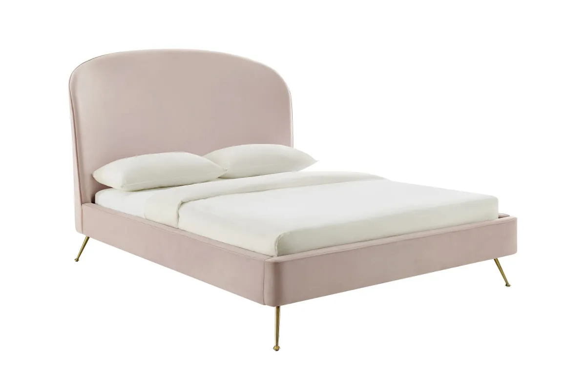 Vivi Blush Velvet Bed in Queen