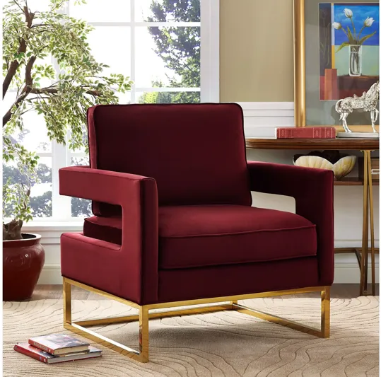 Avery Maroon Velvet Chair With Polished Gold Base