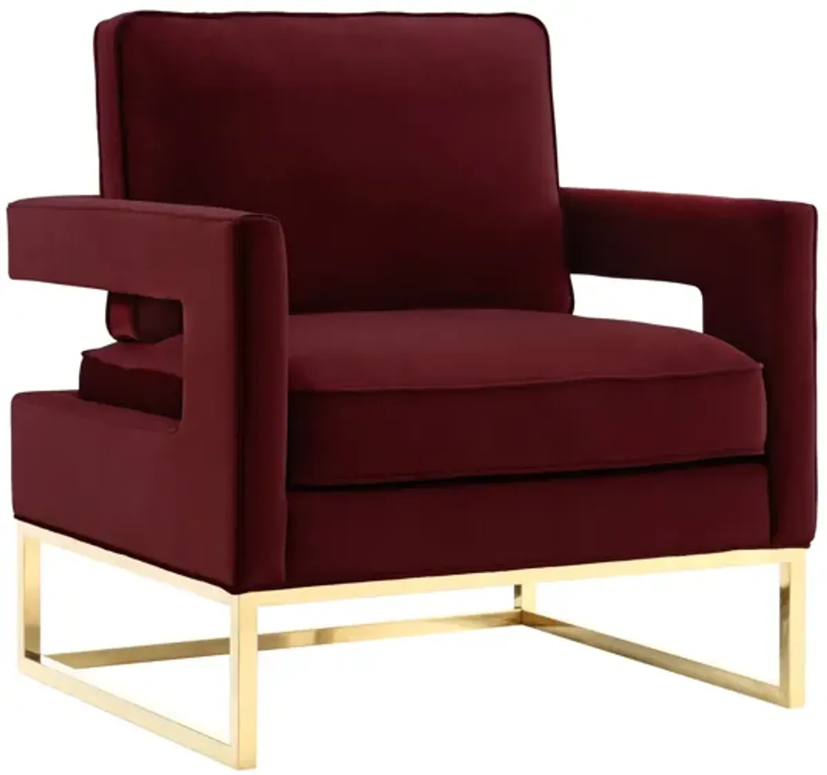 Avery Maroon Velvet Chair With Polished Gold Base