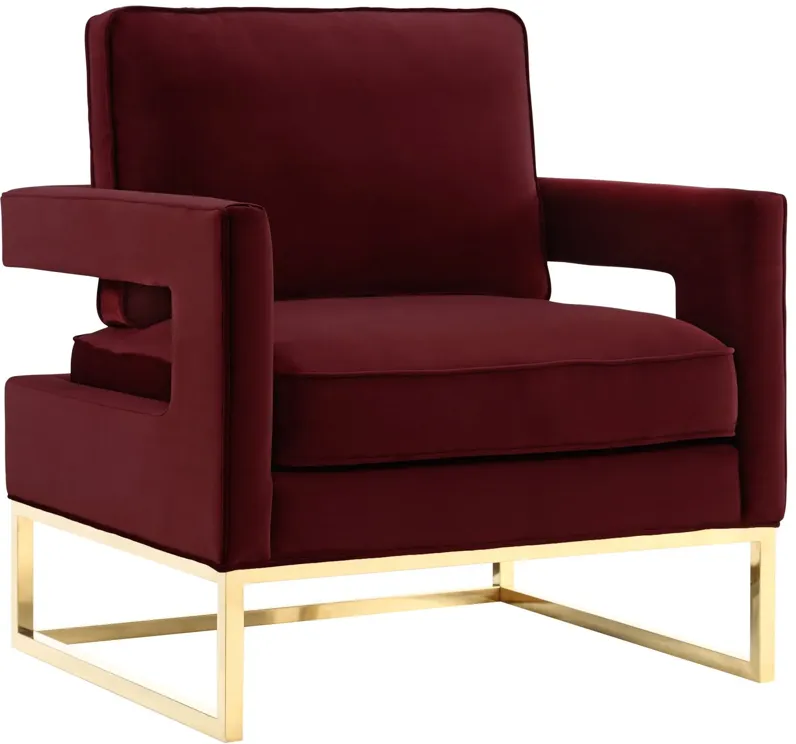 Avery Maroon Velvet Chair With Polished Gold Base