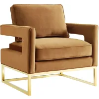 Avery Cognac Velvet Chair With Polished Gold Base