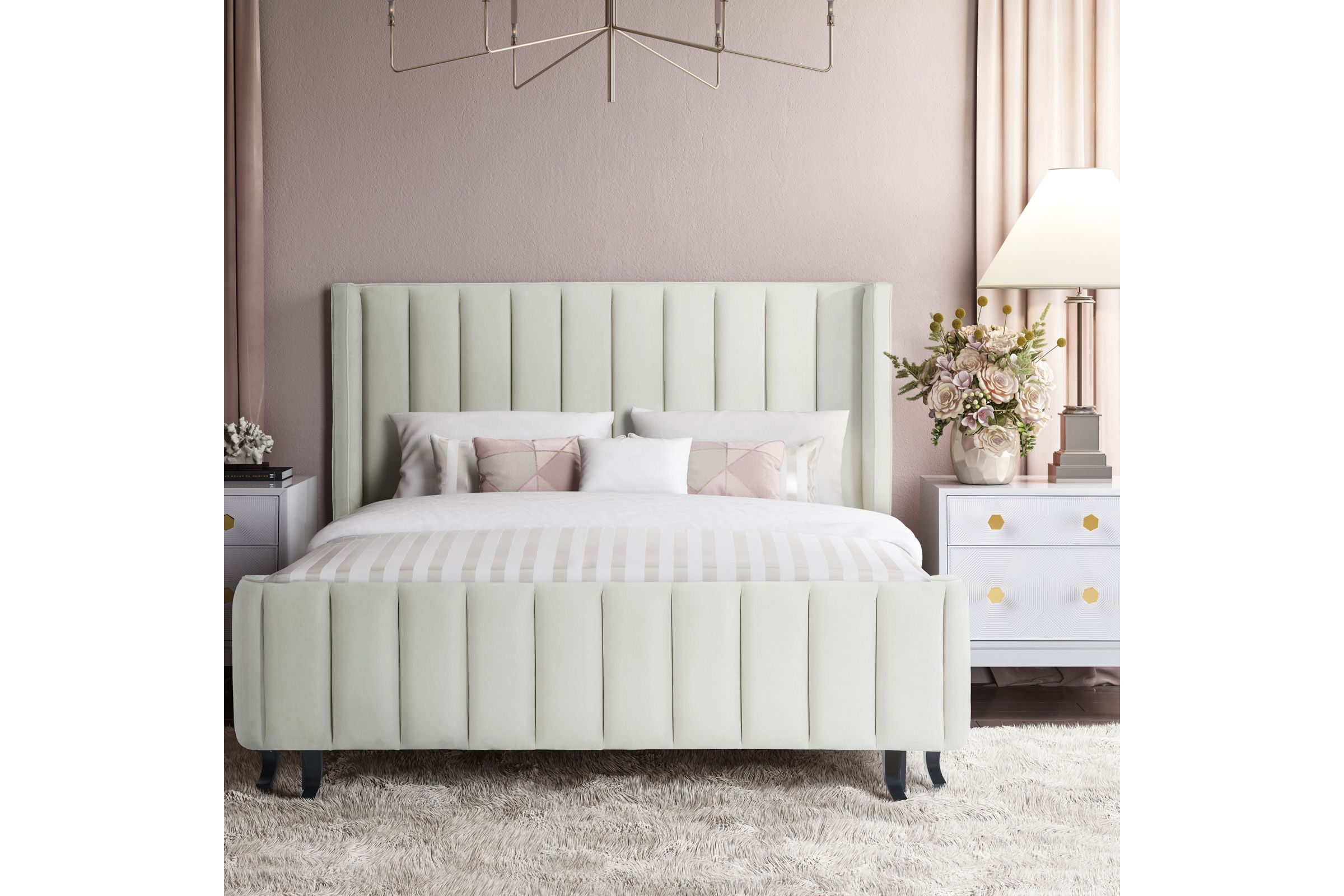 Waverly Cream Velvet Bed in Queen