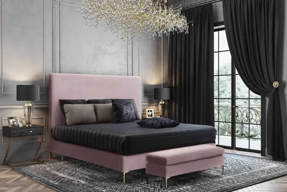 Delilah Blush Textured Velvet Bed in Queen