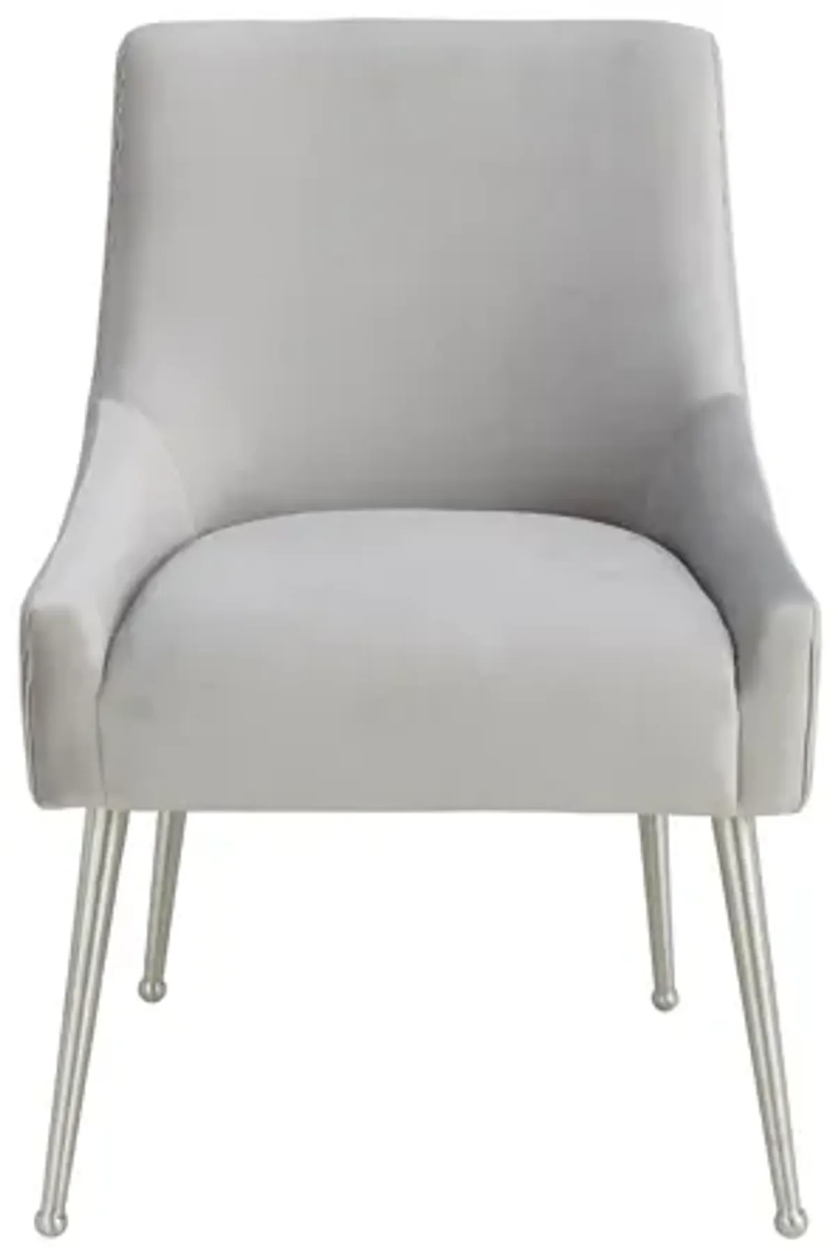 Beatrix Pleated Light Grey Velvet Side Chair - Silver Legs