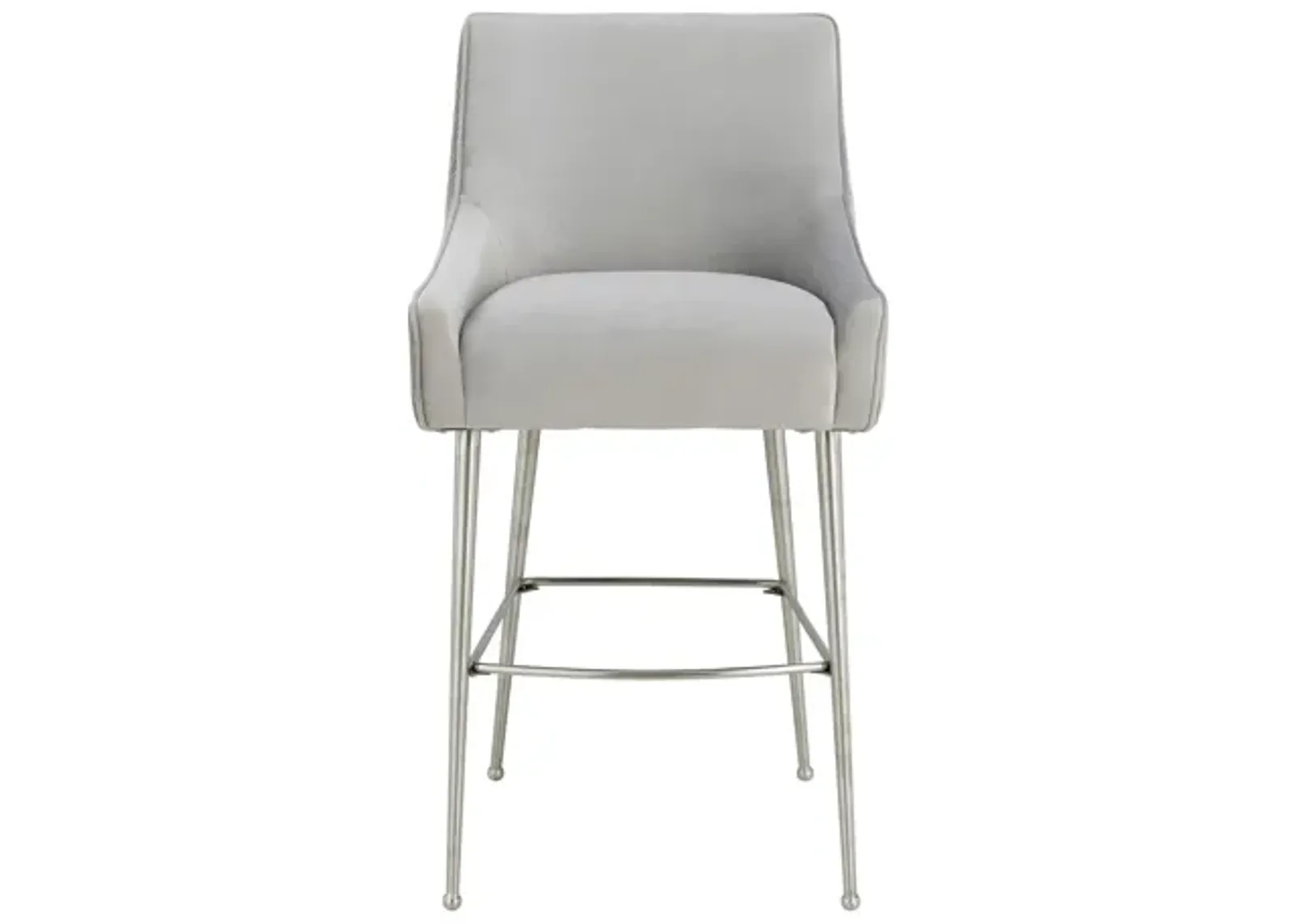 Beatrix Pleated Light Grey Velvet Counter Stool