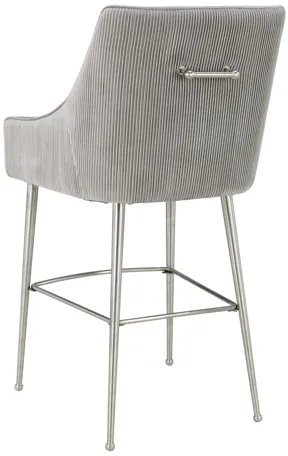 Beatrix Pleated Light Grey Velvet Counter Stool