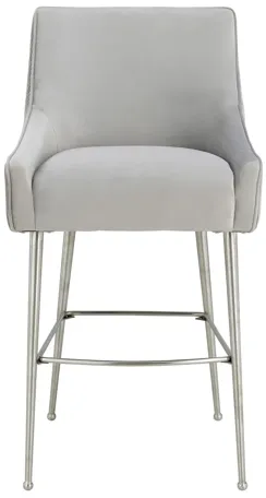 Beatrix Pleated Light Grey Velvet Counter Stool