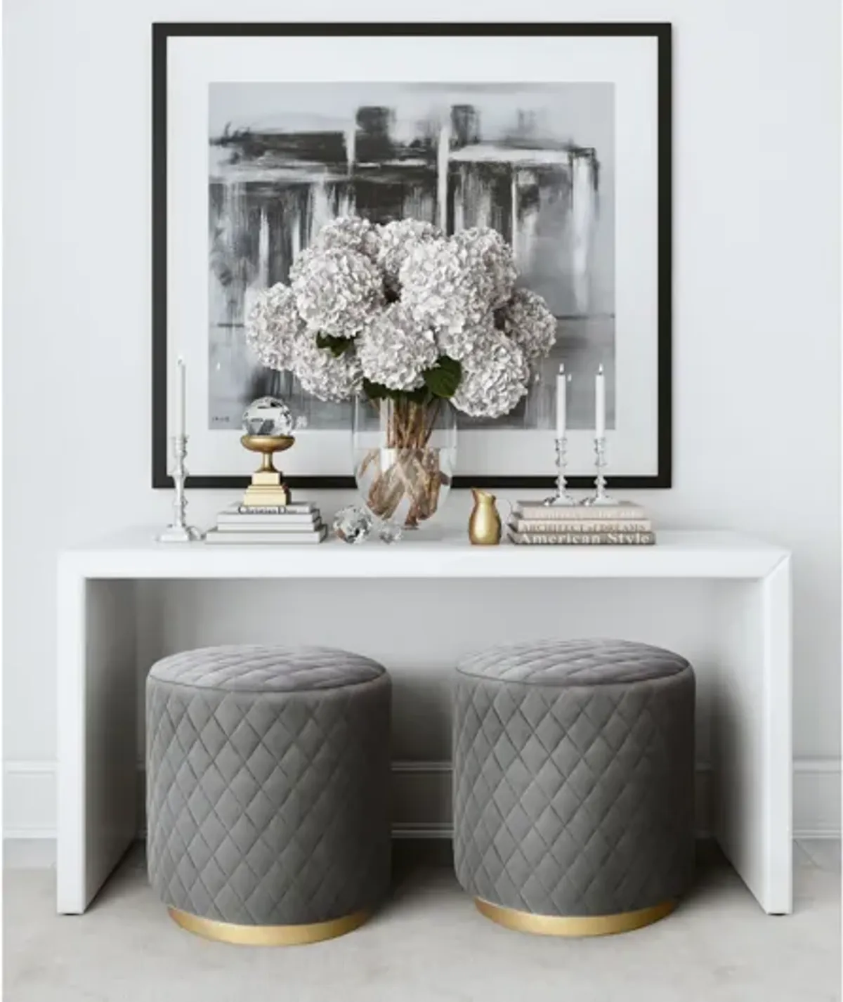 Abir Grey Velvet Ottoman